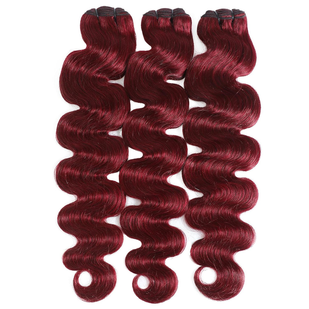 99J Red Body Wave Human Hair Bundles 15A Raw Indian Hair Bundle burgundy Body Wave Bundles Hair Extensions(3 bundles 14 16 18)