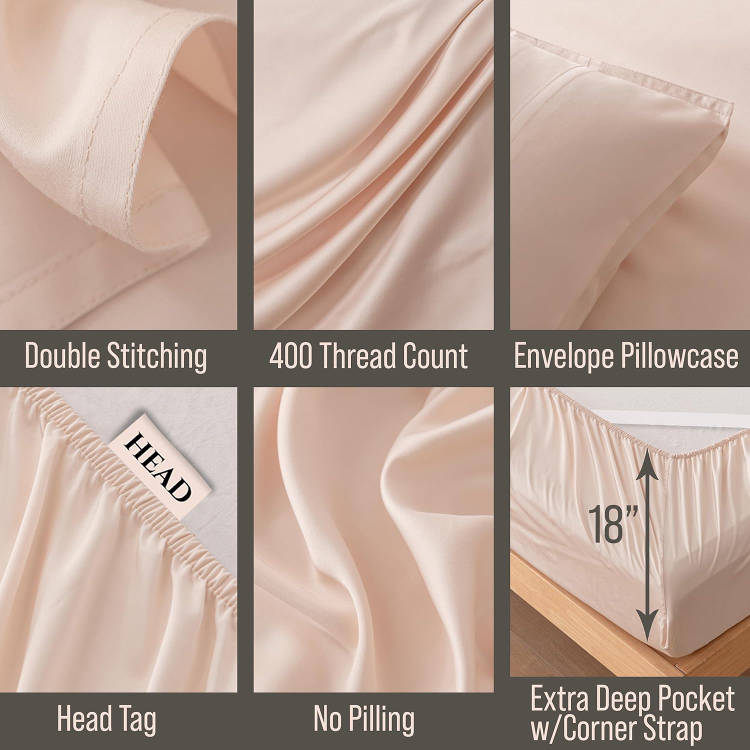 Bella Coterie 6 Piece Luxury Bamboo Viscose King Size Sheet Set | 100% Organically Grown | Cooling for Hot Sleepers | 18' Deep Pocket | Soft & Hypoallergenic | 4 Pillowcases [Champagne]