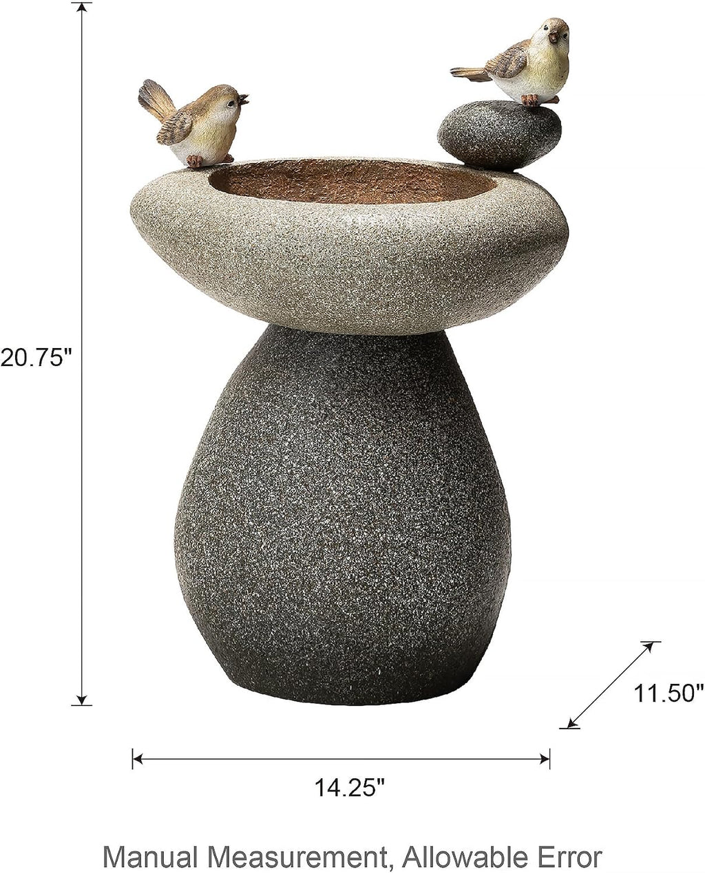 Glitzhome 20.75' H Water Fountain with LED Light and Pump, Zen Style Faux Stone Texture Birdbath Outdoor Fountains with Birds Decor, Floor Fountain for Porch Deck Patio Backyard
