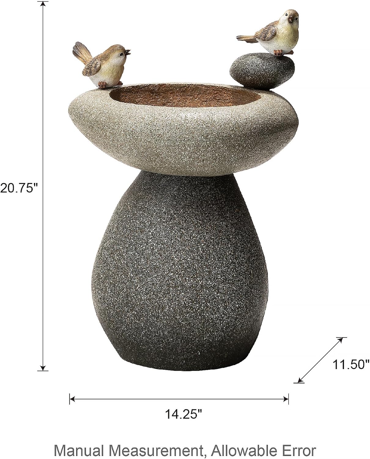 Glitzhome 20.75' H Water Fountain with LED Light and Pump, Zen Style Faux Stone Texture Birdbath Outdoor Fountains with Birds Decor, Floor Fountain for Porch Deck Patio Backyard
