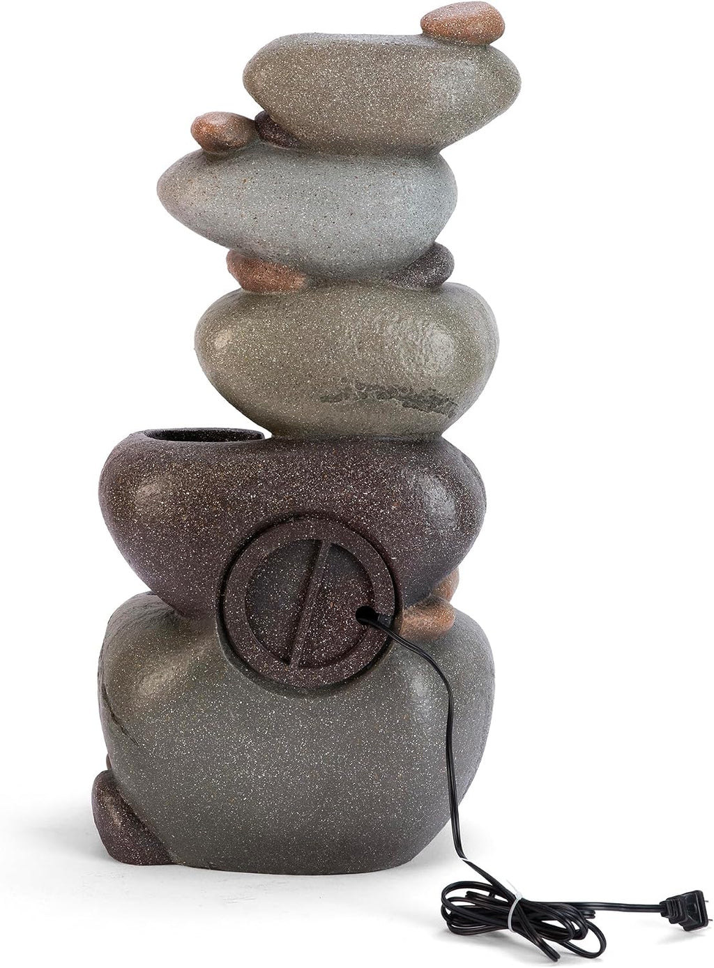 Glitzhome Water Fountain Outdoor, 5-Tiered Stacked Pebbles Outdoor Fountain with LED Lights and Pump, 24.5' H Zen Style Polyresin Waterfall Fountain Water Feature for Garden, Yard, Patio, Porch Decor