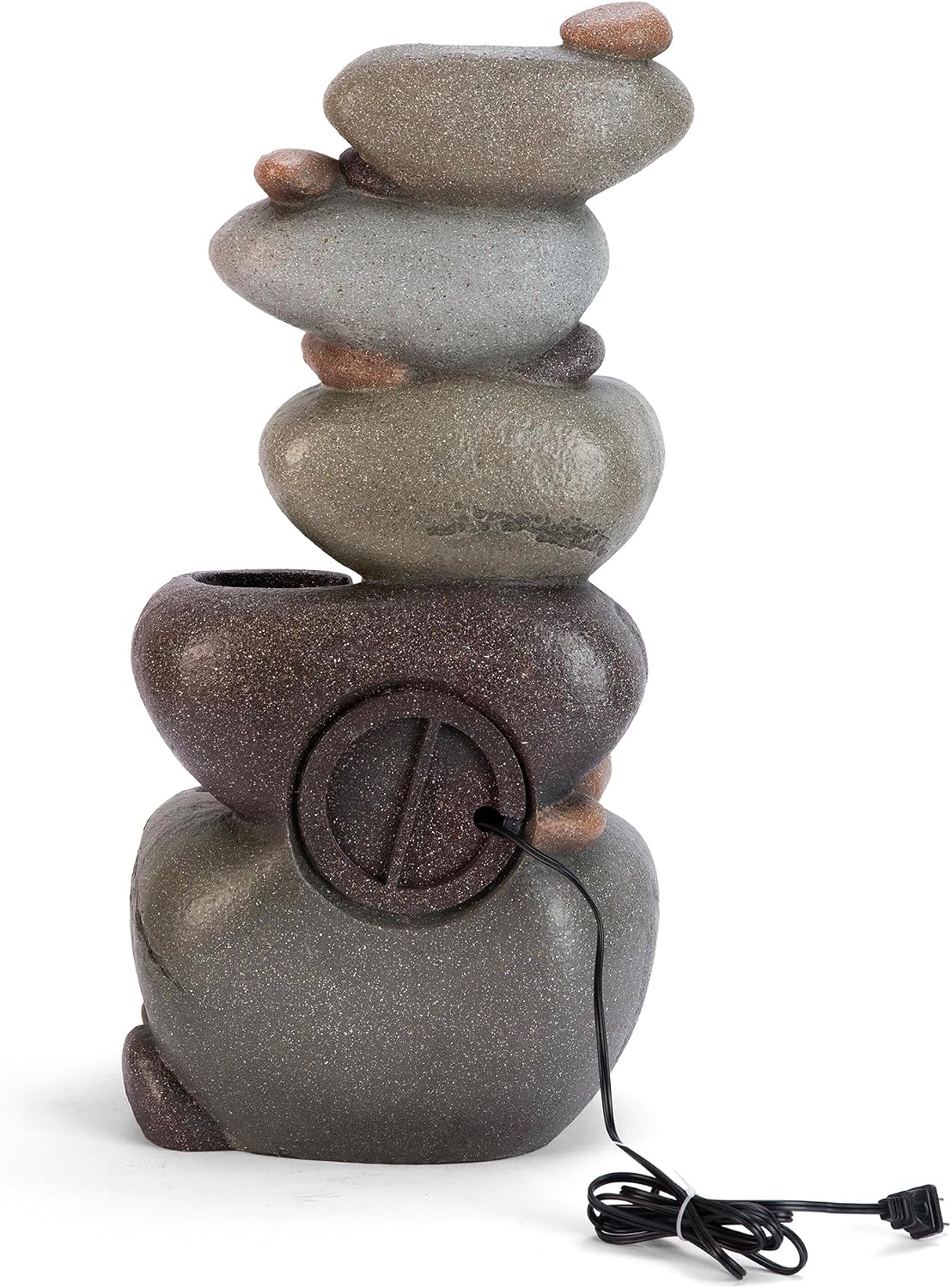 Glitzhome Water Fountain Outdoor, 5-Tiered Stacked Pebbles Outdoor Fountain with LED Lights and Pump, 24.5' H Zen Style Polyresin Waterfall Fountain Water Feature for Garden, Yard, Patio, Porch Decor
