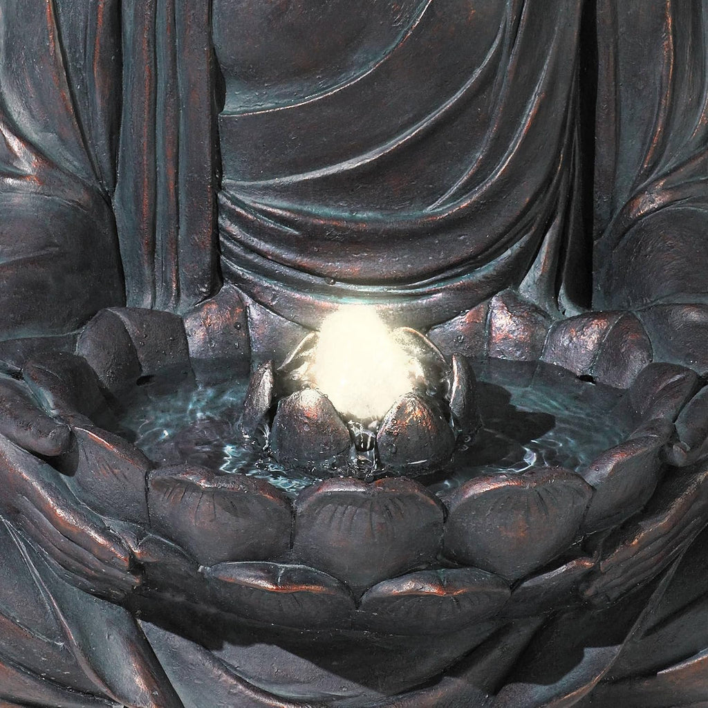 Meditating Buddha 24' High Large Zen Asian Indoor Outdoor Decor Resin Floor Fountain with Light LED Standing Bubbler Water Feature for Outside Garden Patio Yard Backyard Porch Deck - John Timberland