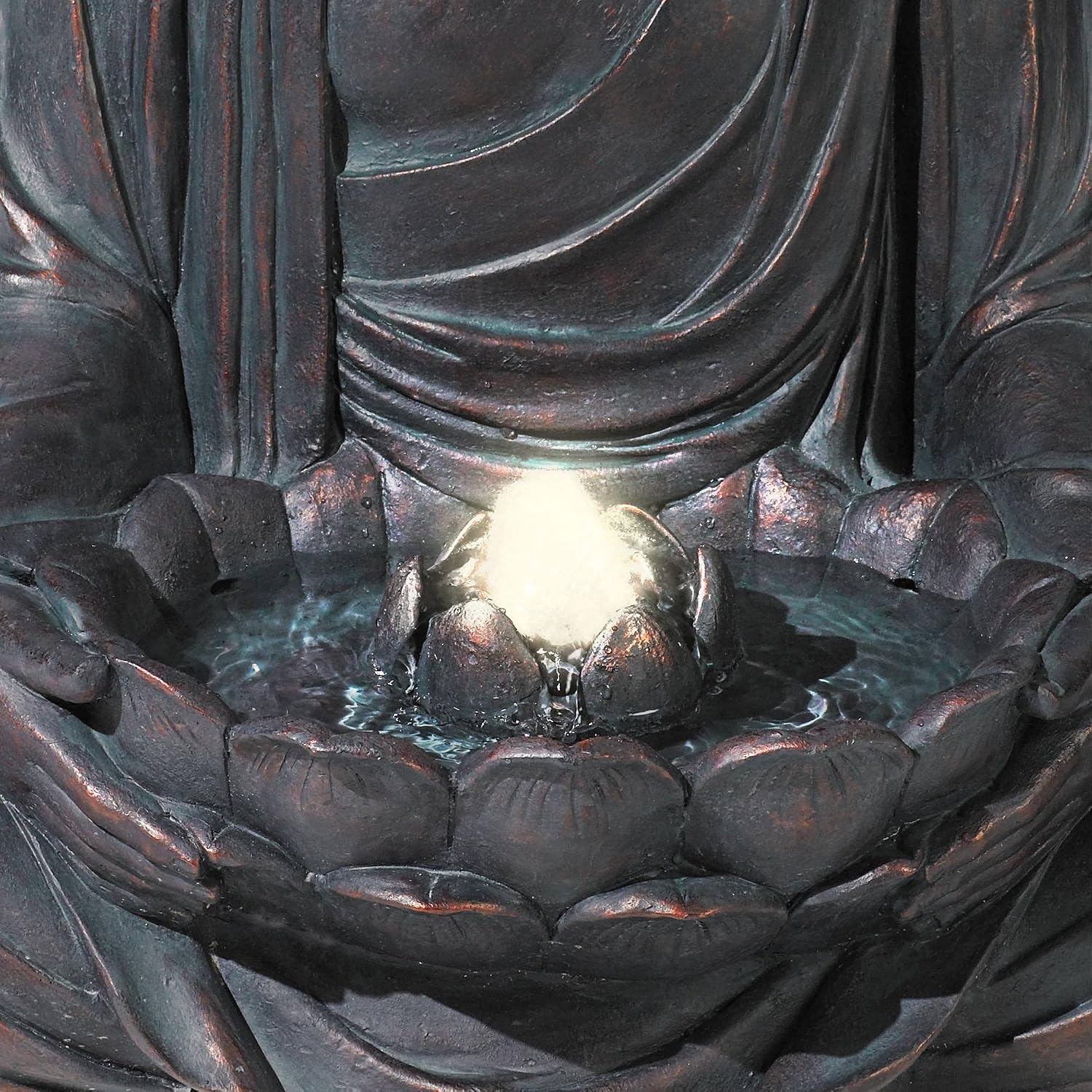 Meditating Buddha 24' High Large Zen Asian Indoor Outdoor Decor Resin Floor Fountain with Light LED Standing Bubbler Water Feature for Outside Garden Patio Yard Backyard Porch Deck - John Timberland
