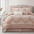 LANCO MODERN LIFESTYLE Blush Queen Comforter Set 7 Pieces, Jacquard Woven with Damask, Bedding Set in a Bag Includes Comforter, Bed Skirt, Pillow Shams, and Decorative Pillows