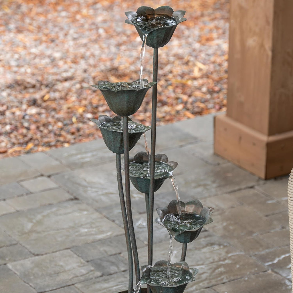 XBrand 35-Inch Freestanding Sculptural Metal Multi-Tier Flower Water Fountain, Silver