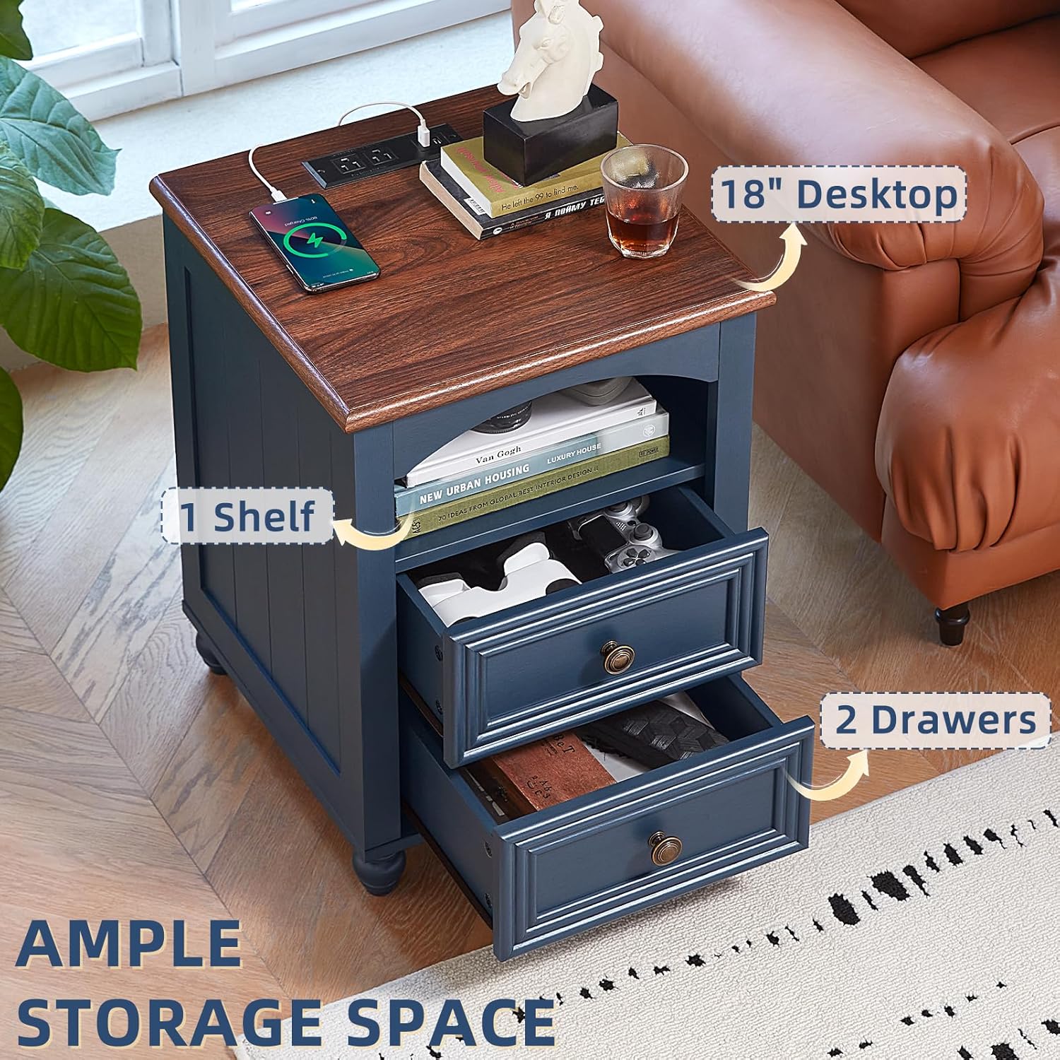 Farmhouse Dressers & Night Stand Set of 3, Wood 54' Wide 7 Drawer Dresser & 35.5'Tall Chest of Drawers, 18' with Charging Station Nightstand, Bedroom Furniture Dresser Set for Home Living Room Hallway
