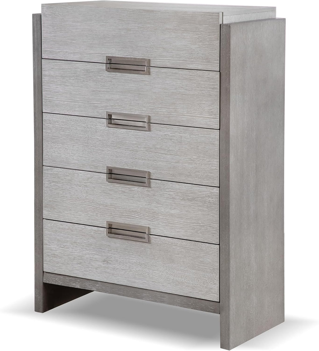Furniture of America Burnett Solid Wood 6-Piece Bedroom Set, Queen-Size Bed with Padded Headboard, Felt-Lined Top Drawer, Stability and Durability Frame, Box Spring Required, Gray