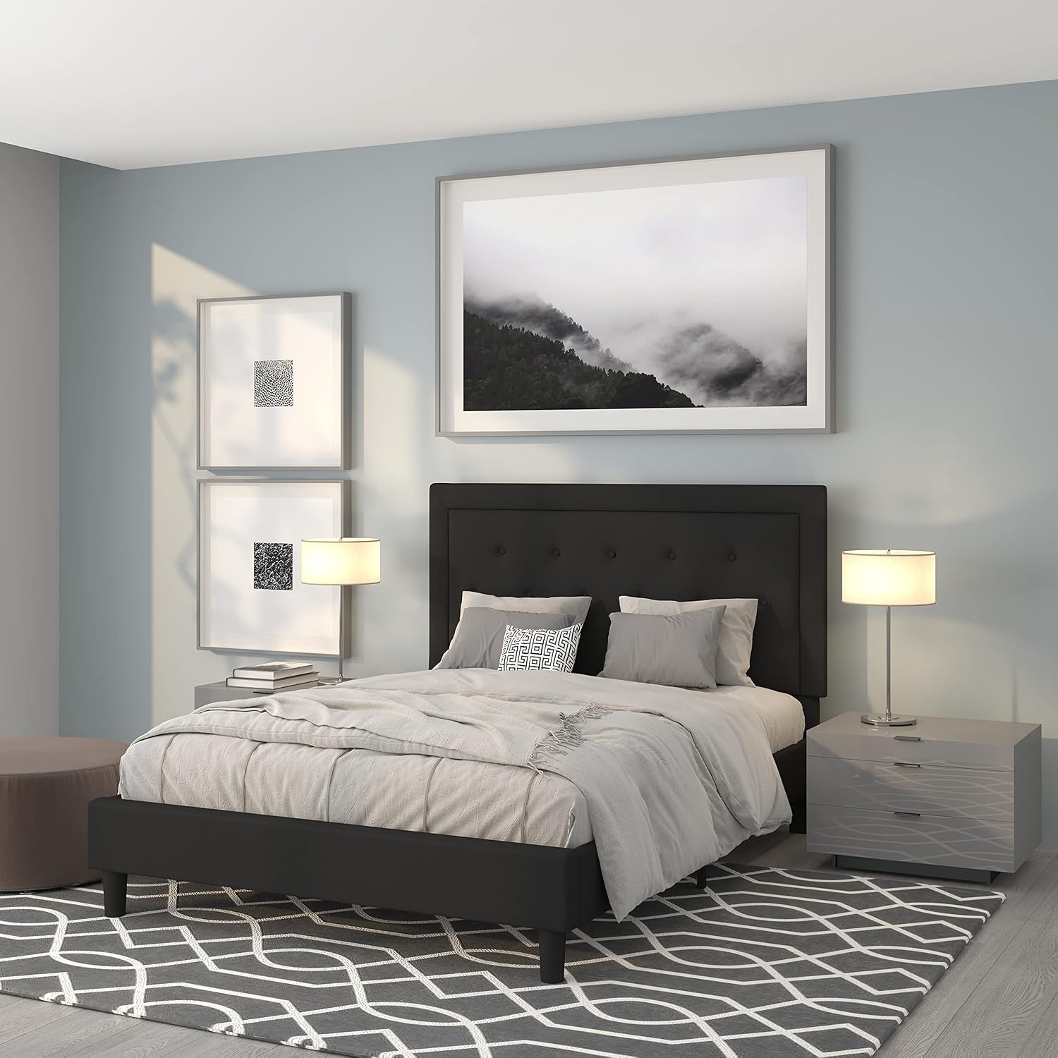 Flash Furniture Roxbury Queen Size Tufted Upholstered Platform Bed in Black Fabric