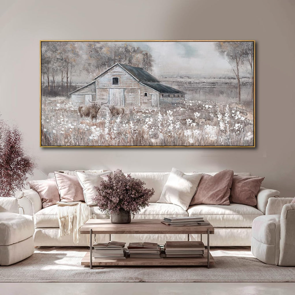 SDYA Flower Canvas Wall Art Cow Pictures Wall Decor Landscape Photo Prints 29'x58' Large Artwork for Living Room Poster for Office