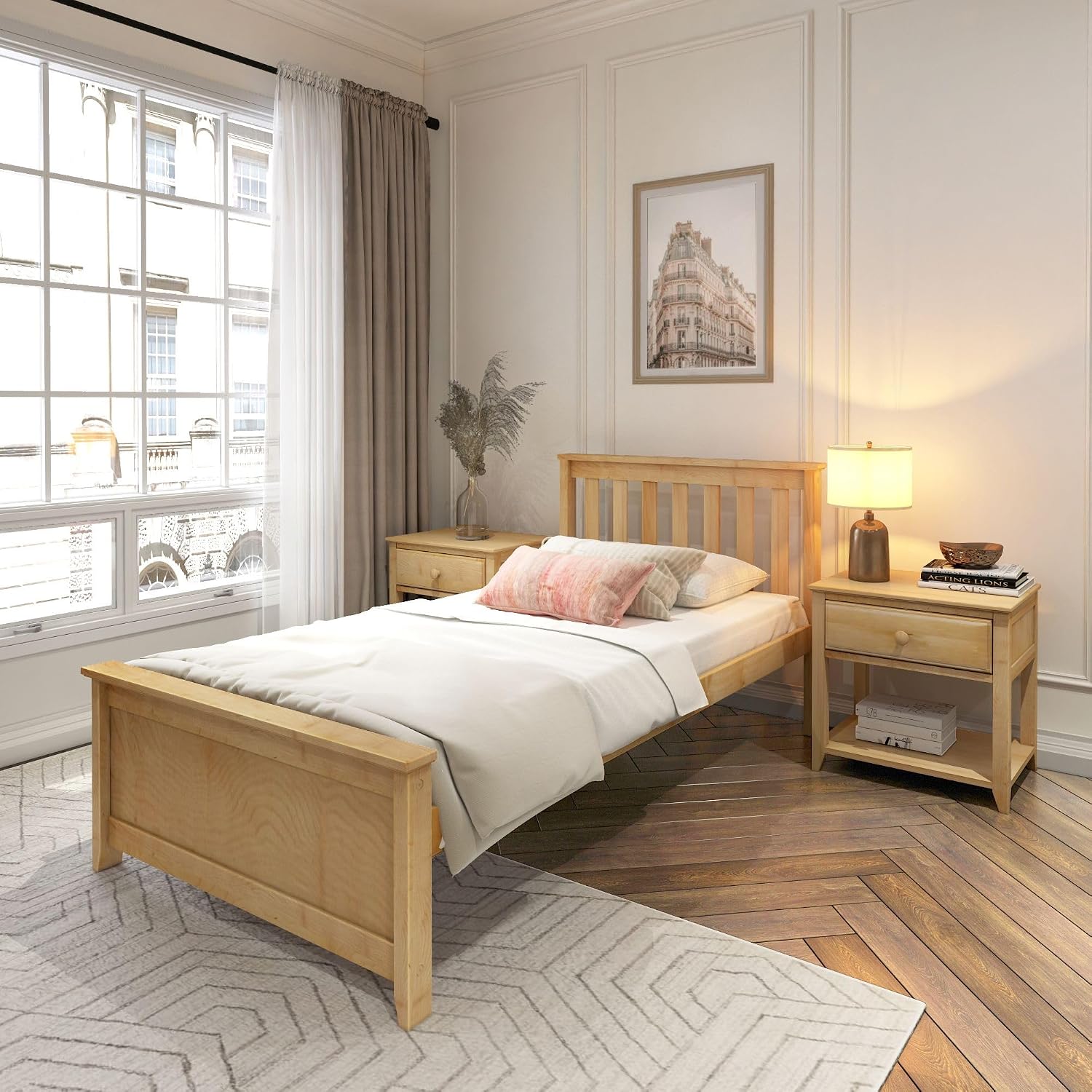 Plank+Beam Solid Wood Twin Bed Frame, Platform Bed with Headboard, Natural