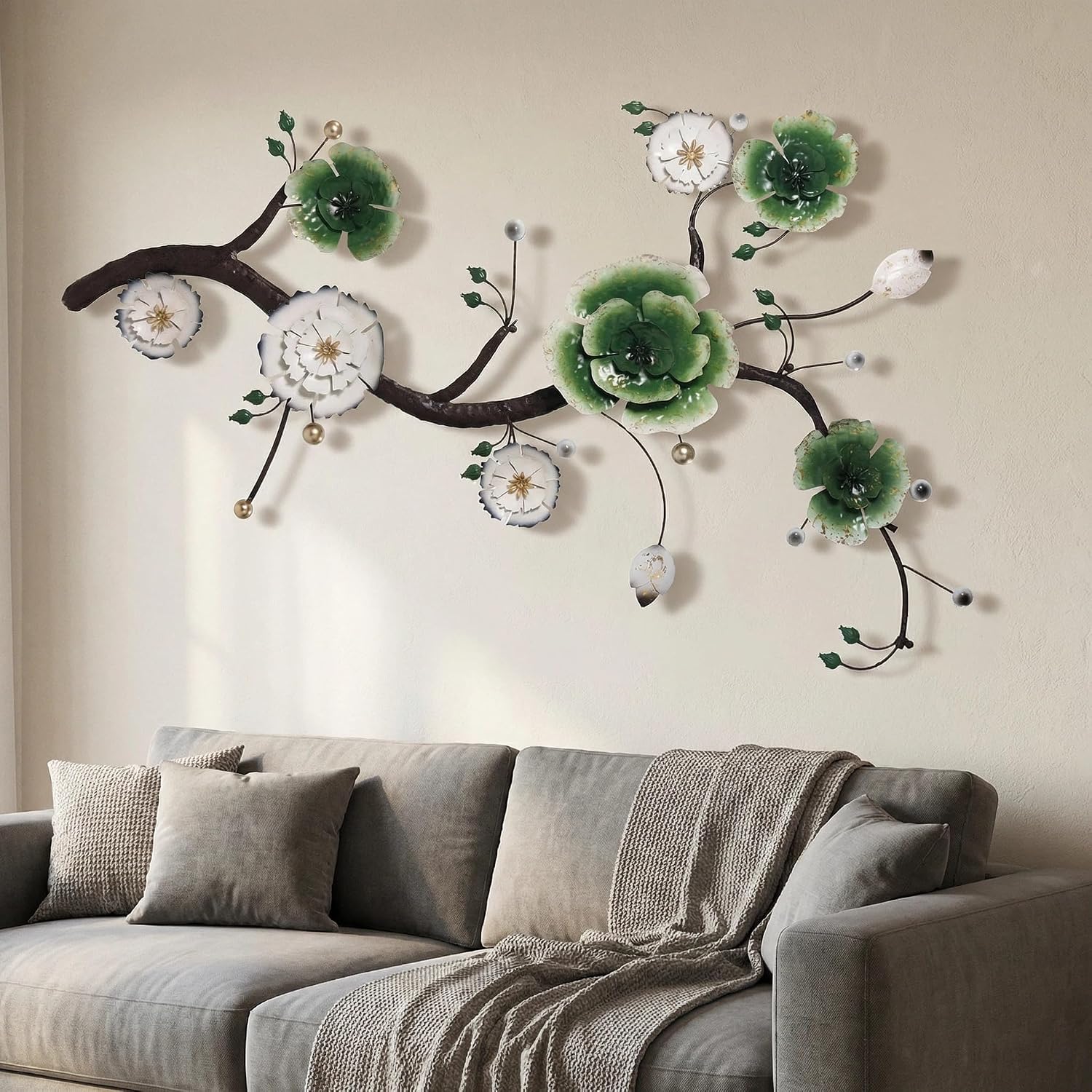 Large 3D Abstract Art Metal Flower Wall Art Main Colors Are White And Blue With Rich Color Gradations Combines Luxurious And Beautiful Aesthetic Decor For Living room Bedroom Kitchen Corridor Office