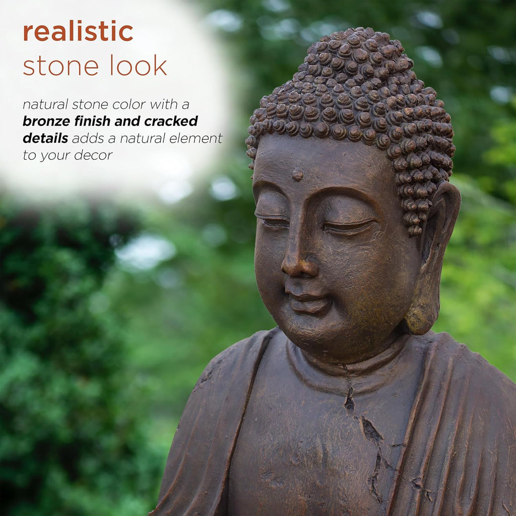 Alpine Corporation GEM122 Outdoor Floor Meditating Soothing Buddha Statue Waterfall Fountain for Garden, 33', Bronze