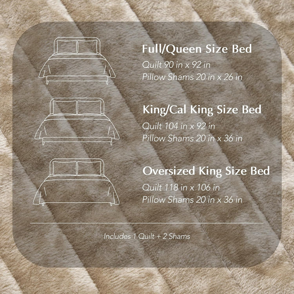 EverGrace Velvet Quilt Set California King 118'' x 106'', Luxurious Soft Striped Channel Bedding Set, Lightweight Velvet Comforter for All Season, Oversized Bedspread Coverlet w/ 2 Shams, Beige Taupe