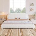 KLMM Upholstered Platform Bed with Thick Fabric, Solid Frame and Curve-Shaped Design,for Kids Teens Adults Bedroom (Cream/Boucle1, King)