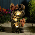 Tankana 30.5' H Squirrel Outdoor Water Fountain, Rustic Tree Stump Cascading Waterfall with LED Lights, Animal Water Feature for Patio, Yard, Porch and Deck Decor, Sculpture Resin Floor Fountain