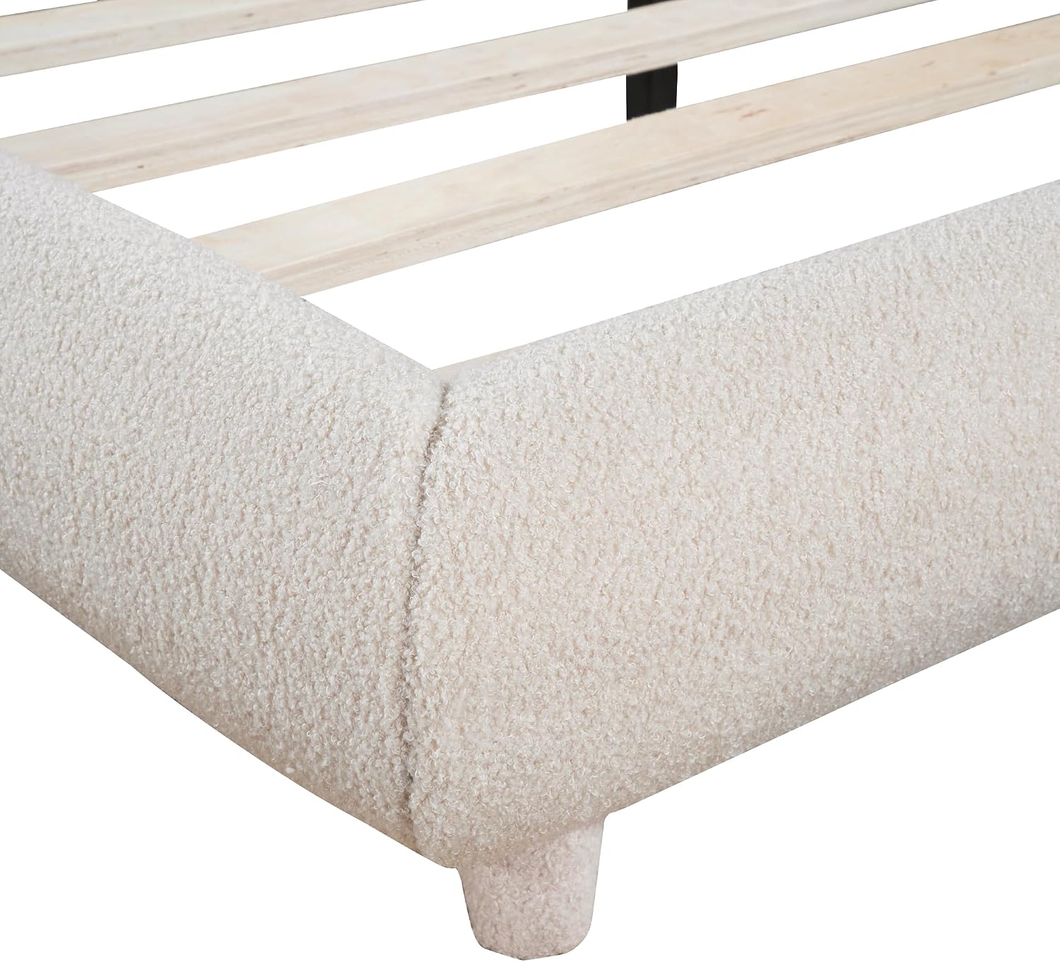 KLMM Teddy Fleece Queen Size Upholstered Platform Bed with Thick Fabric, Solid Frame and Stylish Curve-Shaped Design,for Kids Teens Adults Bedroom (Beige@Teddy Fleece, Queen)