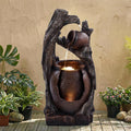 32' H Outdoor Water Fountain, Rustic 2-Tier Clay Pot Water Fountain and Waterfalls with 2 Warm LED Lights, Natural Feature Garden Fountains for Patio, Backyard, Deck, Porch, Home Decor