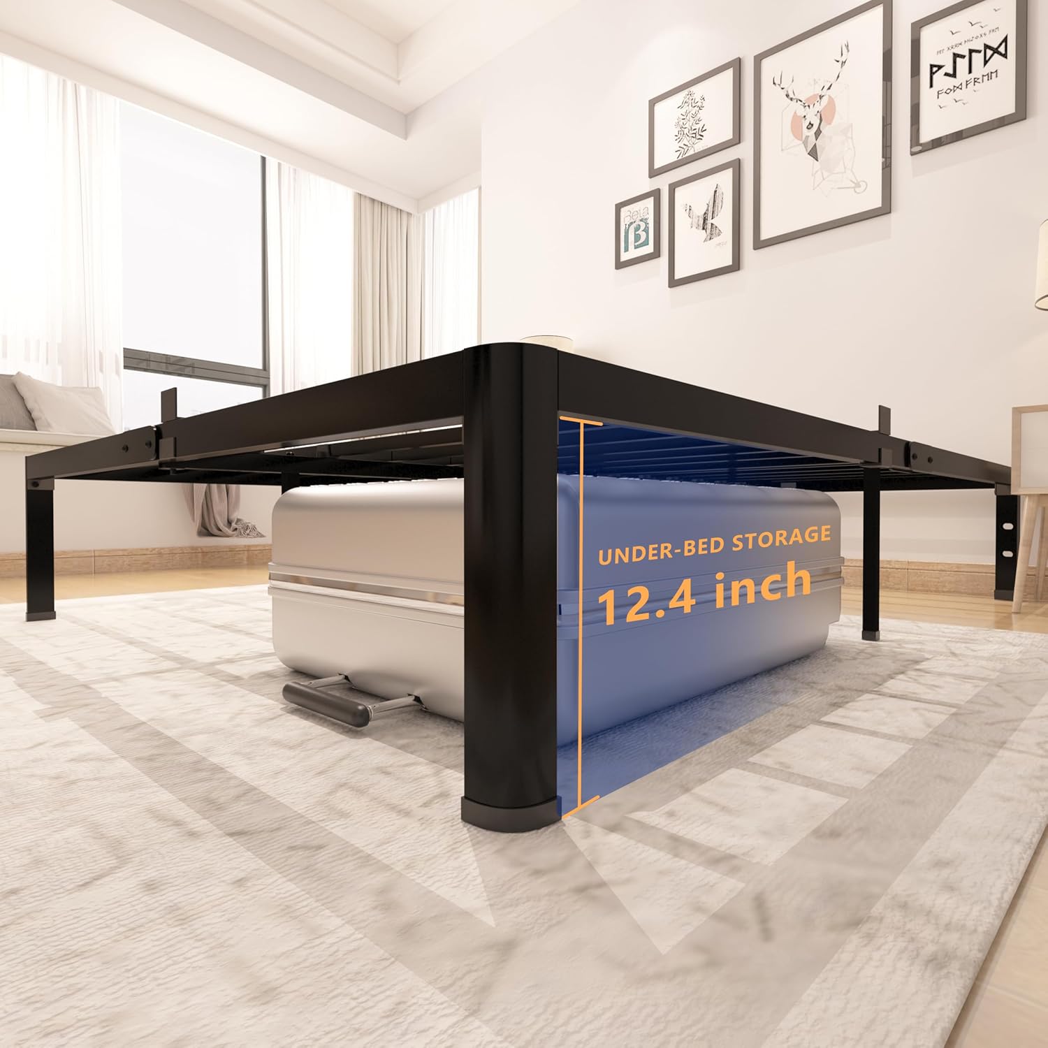 yookare Calking Platform Bed Frame,14' Heavy Duty Metal Mattress Foundation, Rounded Safety Corners & Recessed Legs,Mattress Retainers,Easy Assembly,Noise Free Steel Slat Support,No Box Spring Needed