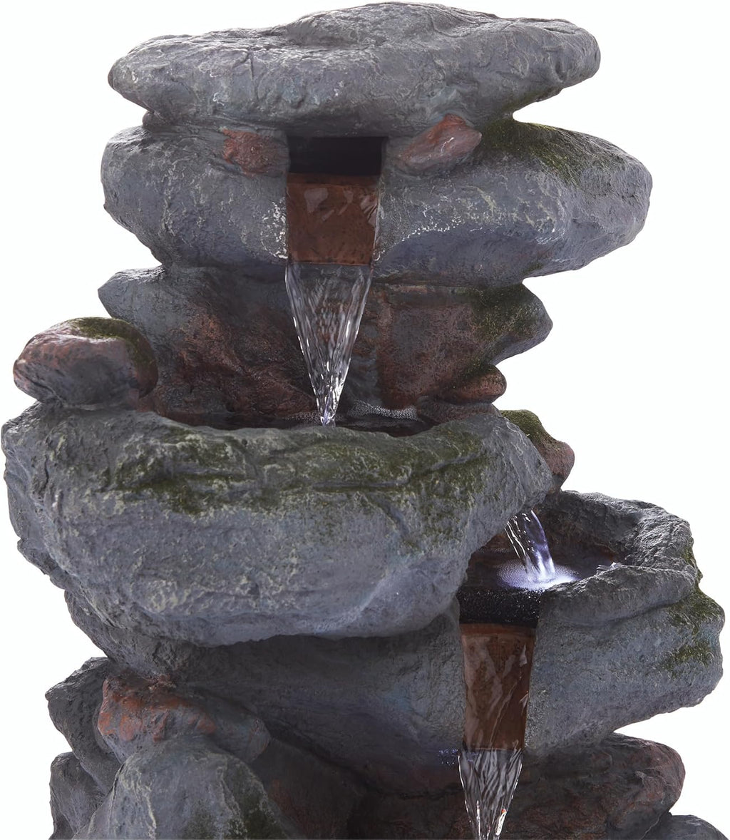 Alpine Corporation 22' Tall 3-Tier Outdoor Rock Waterfall Fountain with LED Lights, Natural Stone Look for Garden, Patio, Yard & Porch Decor, Gray