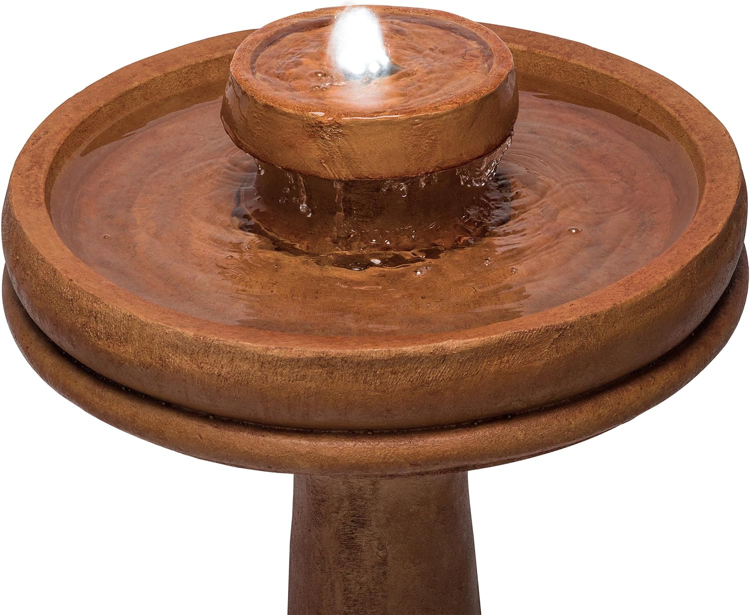Alpine Corporation TZL202 Outdoor Floor Vintage Pedestal Water Fountain with Bird Bath and LED Lights, 29', Brown