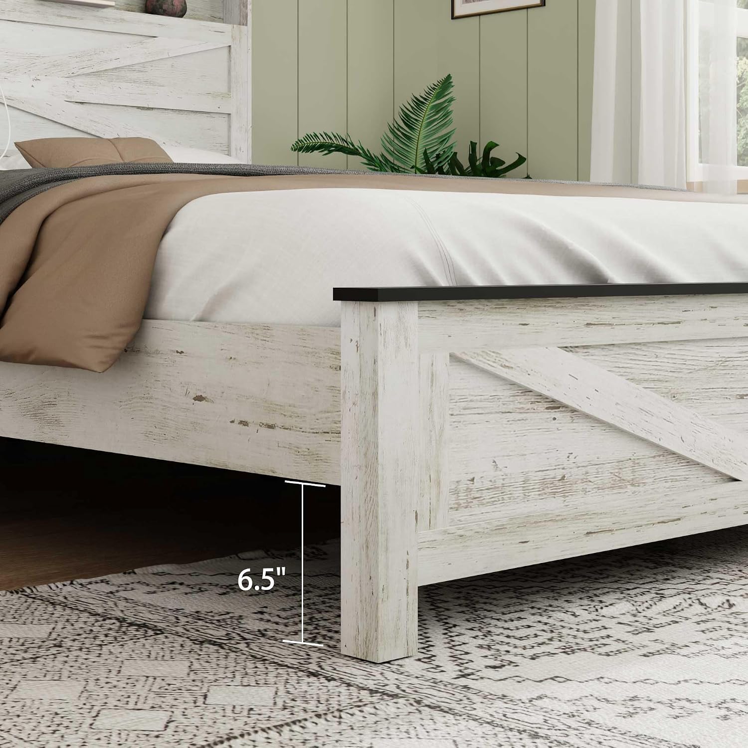 Ball & Cast Wood Full Size Bed Frame with Storage Headboard,Farmhouse Platform Bed Frame Full with Charging Station,Noise-Free,No Box Spring Needed,Easy Assembly,Antique Gray