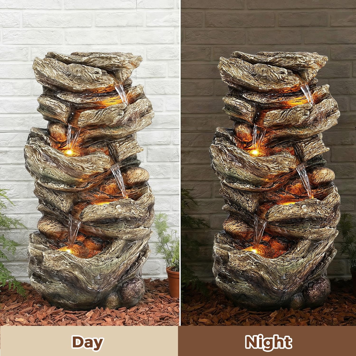 Jocoevol 32' High Outdoor Water Fountain, 5-Tiers Cascading Rock Waterfall Fountain with LED Lights for Garden, Patio, Yard Decor, Soothing Tranquility for Any Outdoor Living Space