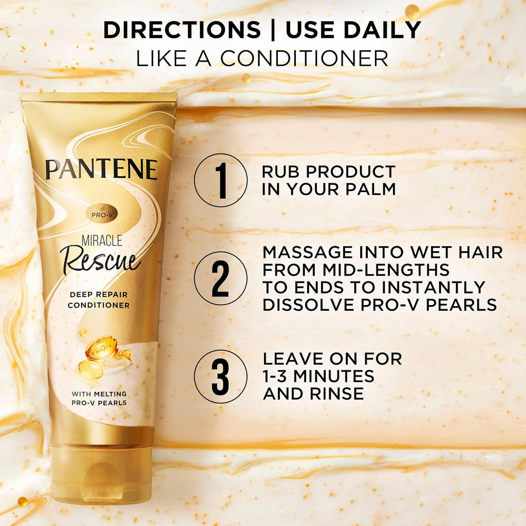 Pantene Miracle Rescue Deep Conditioner with Melting Pro-V Pearls - For Dry,Damaged,or Color-Treated Hair - Intense Moisture & Repair - 8.0 Oz,(Pack of 12)