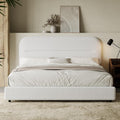 HOMBCK Queen Size Boucle Bed Frames, Upholstered Bed Frame Queen Size with Headboard, Soft Cloud Bed with Thickened Footboard, Rounded Corners, No Box Spring Needed, Easy Assembly, White