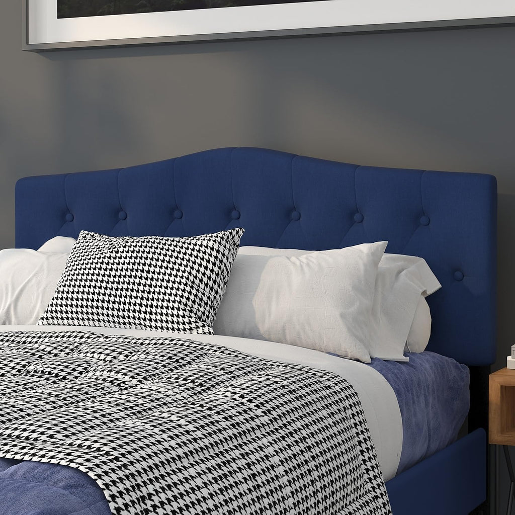 Flash Furniture Cambridge Button Tufted and Diamond Stitched Upholstered Queen Size Headboard in Navy Fabric
