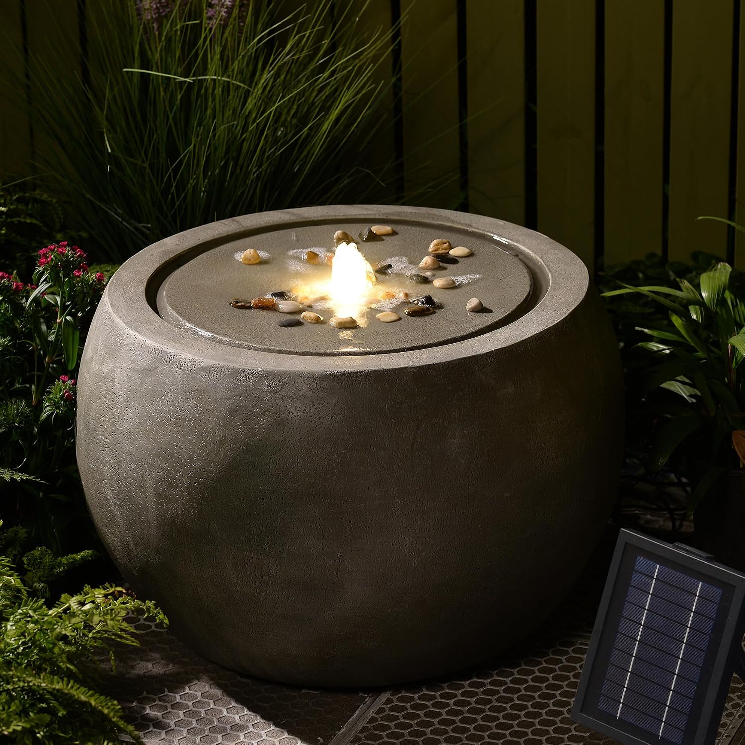 Tankana Solar Water Fountain Outdoor Garden Bubbler Large Water Feature Outdoor Fountains Solar Powered with Pebbles for Patio Deck Yard Home Decor Gray, 25 'L X 25' W X 17.5' H
