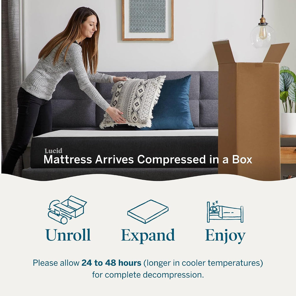 Lucid 8 Inch Memory Foam Mattress - Medium Firm Feel - Infused with Refreshing Bamboo Charcoal and Cooling Gel - Bed in a Box - Temperature Regulating - Pressure Relief - Breathable - King Size