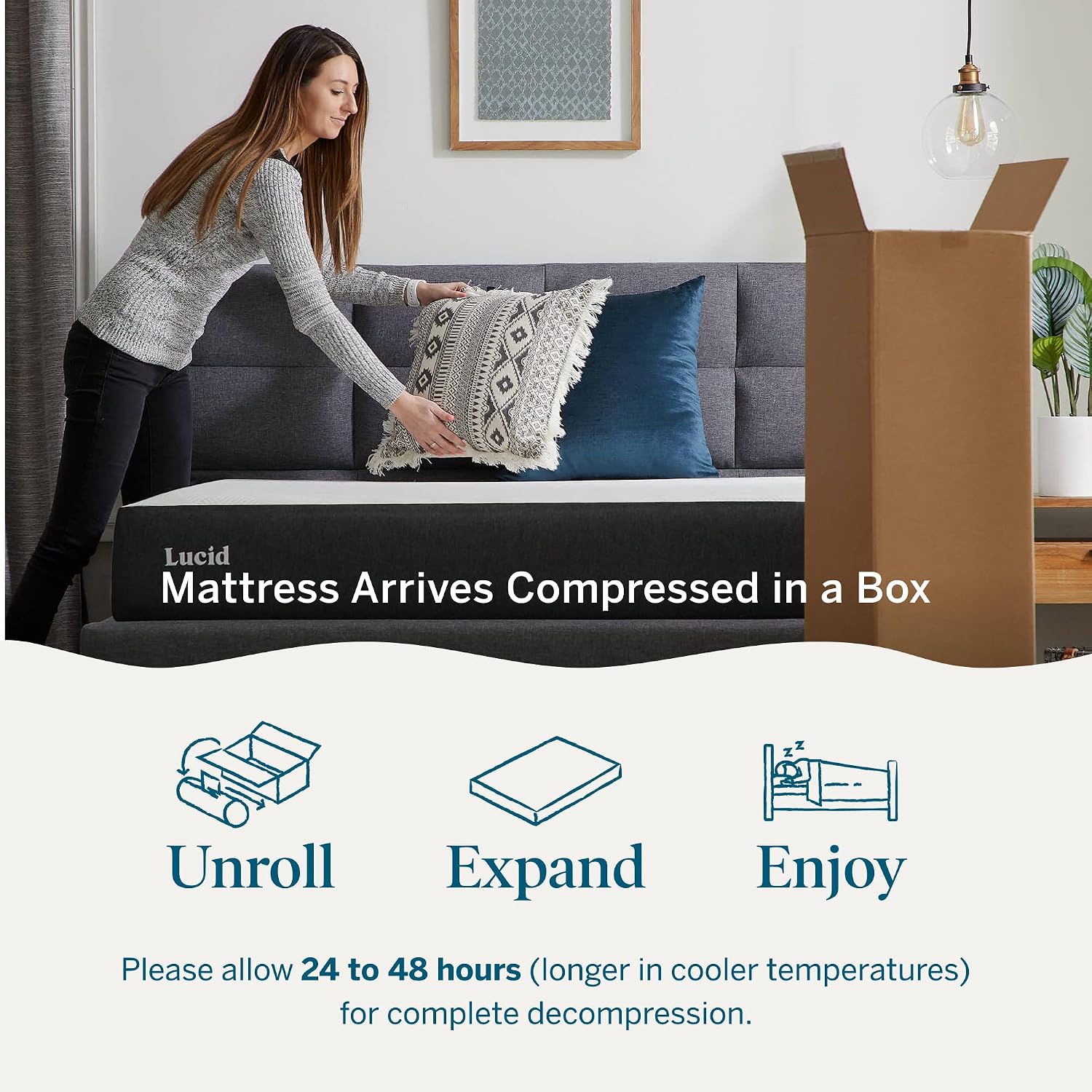 Lucid 8 Inch Memory Foam Mattress - Medium Firm Feel - Infused with Refreshing Bamboo Charcoal and Cooling Gel - Bed in a Box - Temperature Regulating - Pressure Relief - Breathable - King Size