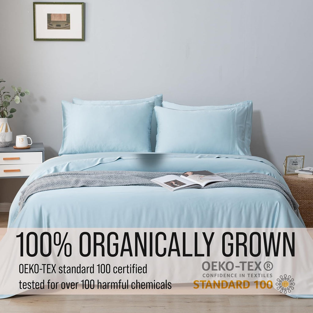 Bella Coterie 6 Piece Luxury Bamboo Viscose King Size Sheet Set | 100% Organically Grown | Cooling for Hot Sleepers | 18' Deep Pocket | Soft & Hypoallergenic | 4 Pillowcases [Coastal Blue]