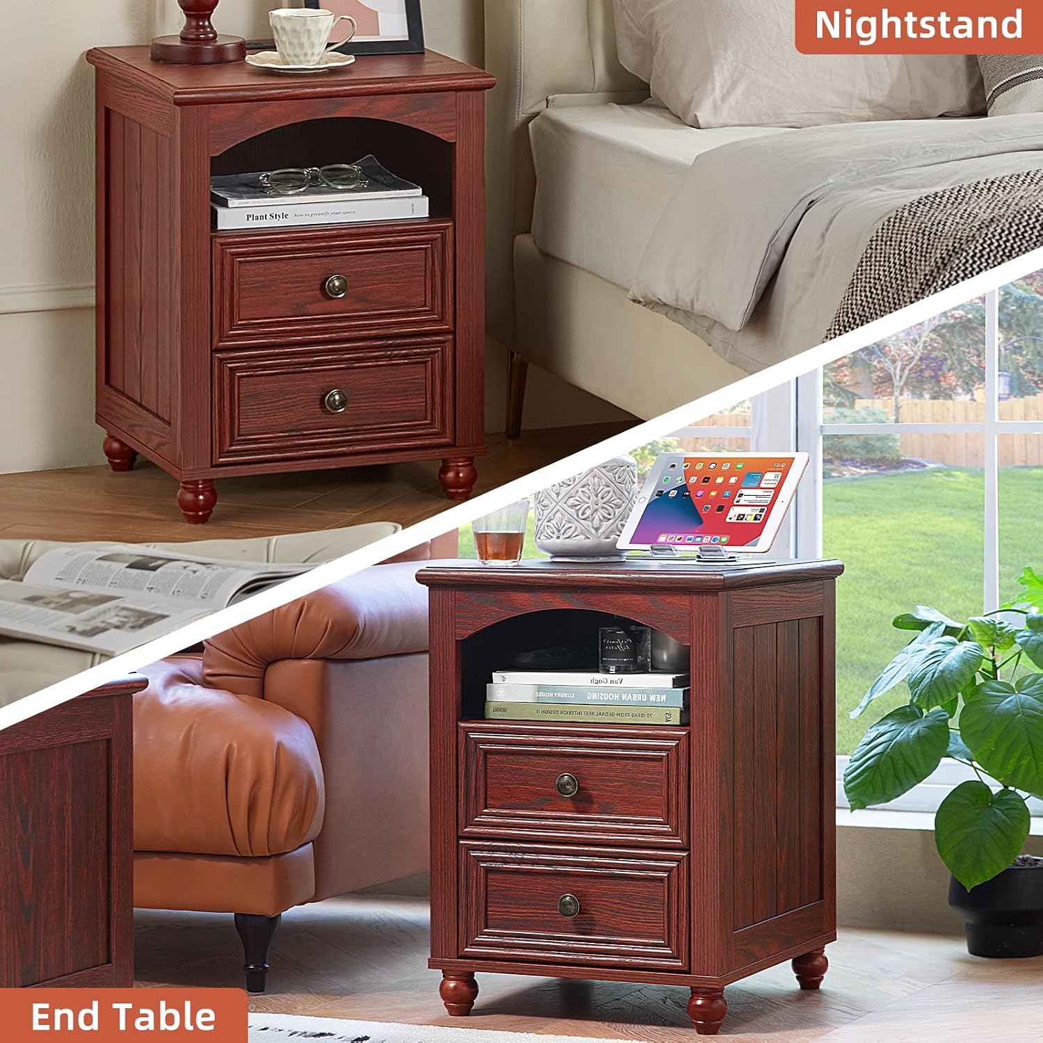 Farmhouse Dressers & Night Stand Set of 3, Wood 54' Wide 7 Drawer Dresser & 35.5'Tall Chest of Drawers, 18' with Charging Station Nightstand, Bedroom Furniture Dresser Set for Home Living Room Hallway