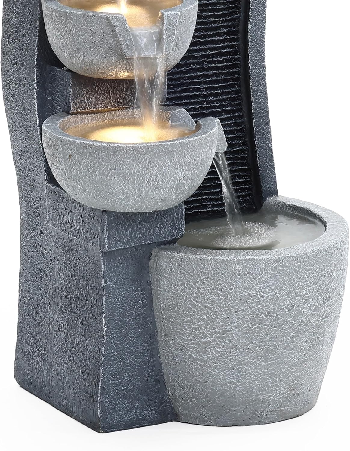 LuxenHome Water Fountain Outdoor, 26 Inch Resin Cascading Bowl Water Fountains Indoor with LED Lights, Modern Garden Decor, Small Waterfall Fountain, Outdoor Fountains and Waterfalls Garden Decor