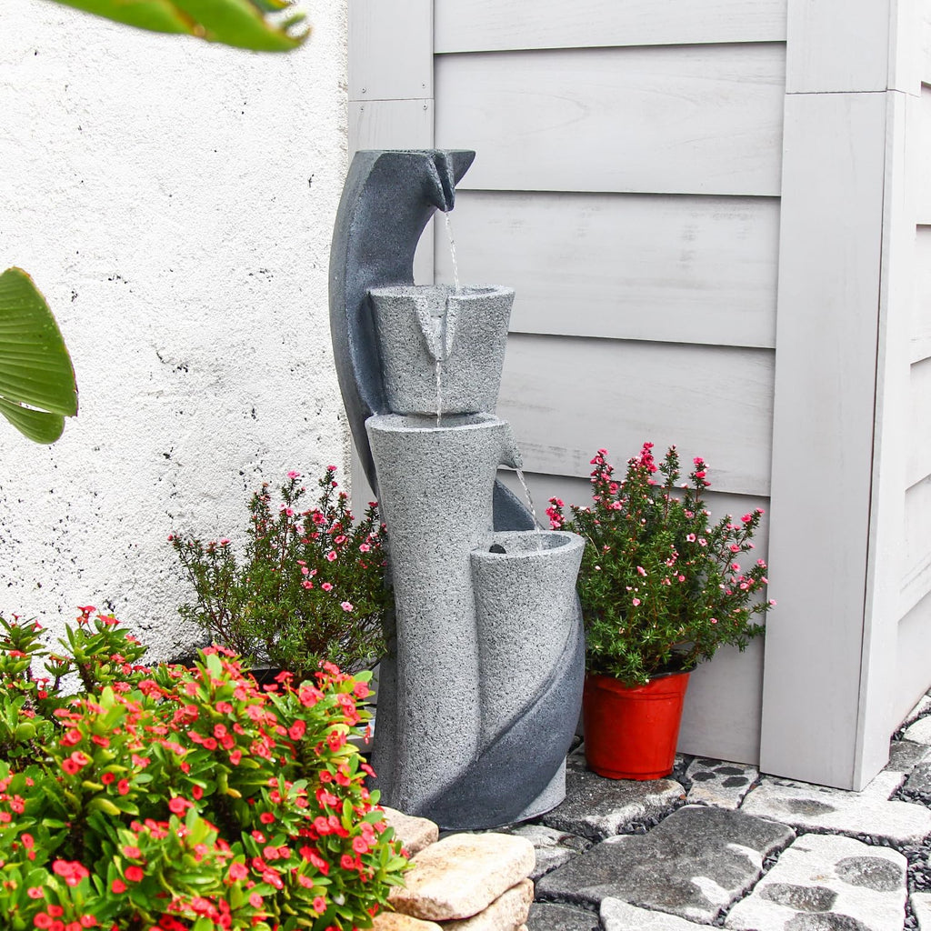 YZM Waterfall Fountain Outdoor Fountains Garden Simple Column S-Shaped Indoor Water Features Outdoor Patio Deck Yard Balconies Home Pool Office Decor 35.43 Inch Resin