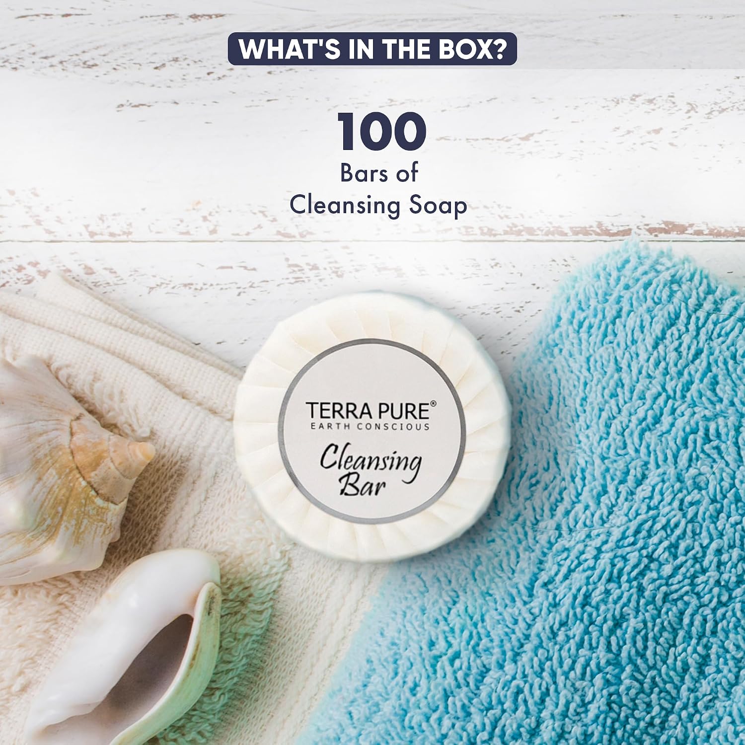 Terra Pure White Tea and Coconut | 150 pcs 1oz Shampoo and Conditioner, Body Wash, Lotion, 1.25oz Bar Soap and 100 pcs Cleansing Bar Soap