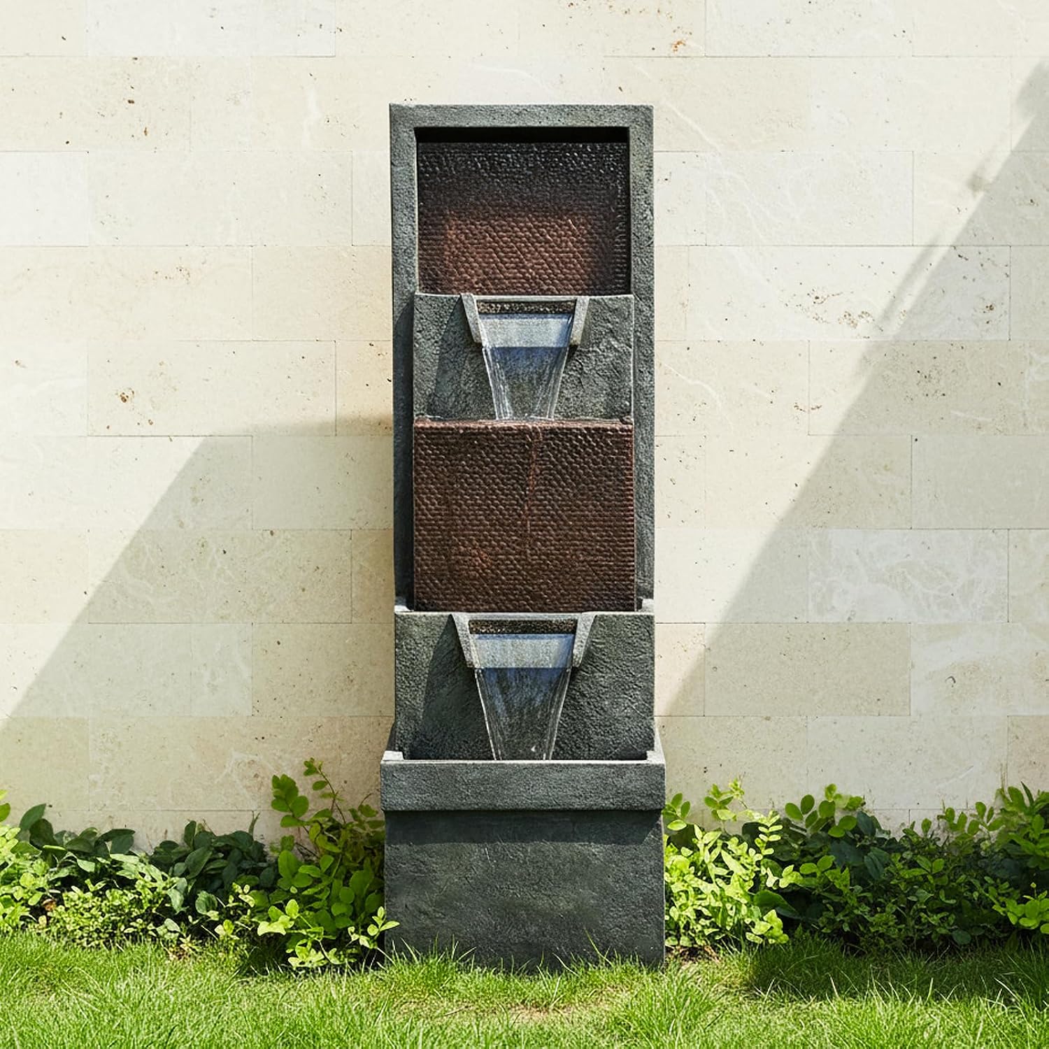 Naturefalls 39.3' Tall 4-Tier Outdoor Water Fountain with LED Lights - Gray Resin Indoor/Outdoor Waterfall Fountain for Garden Patio Deck Backyard Home Decor