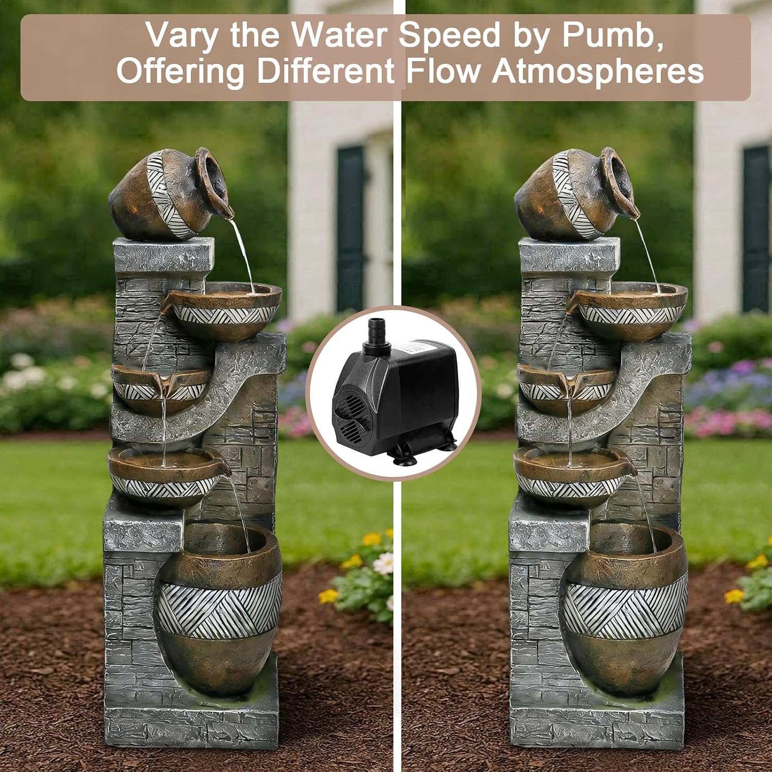 Naturefalls 42.5' Tall Outdoor Water Fountain and Waterfalls - Large Garden Fountain with LED Lights, 5-Tier Cascading, Indoor and Outdoor Fountains for Garden, Patio, Deck, Porch, Backyard and Home