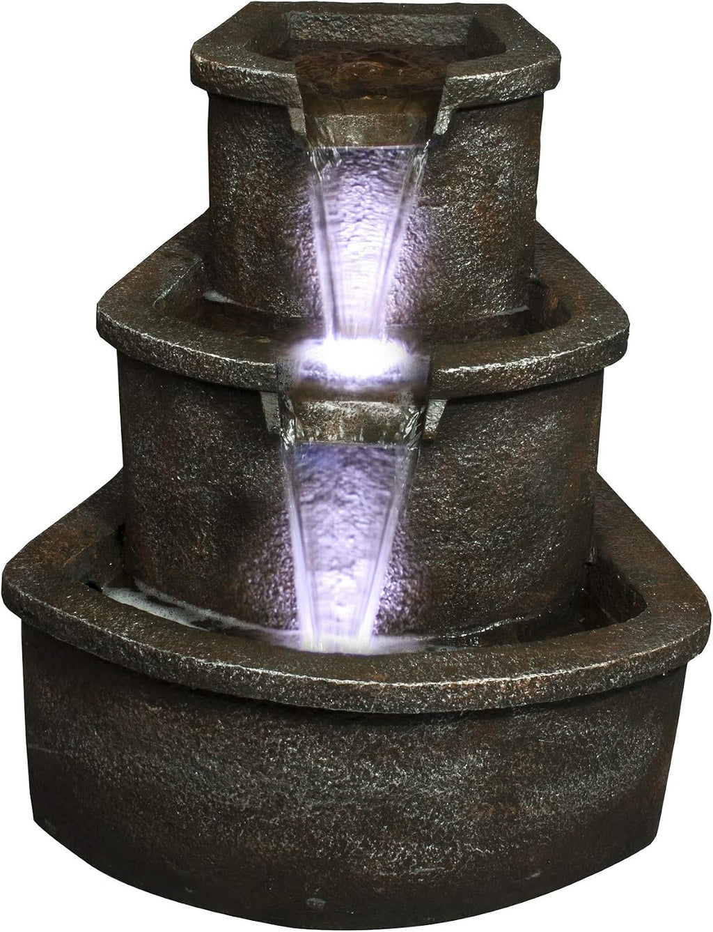 The Marseille Cascading Floor Fountain w/LED Lights: 25' Outdoor Water Feature for Porches, Gardens & Patios. Hand-Crafted Design. HF-B17-25L