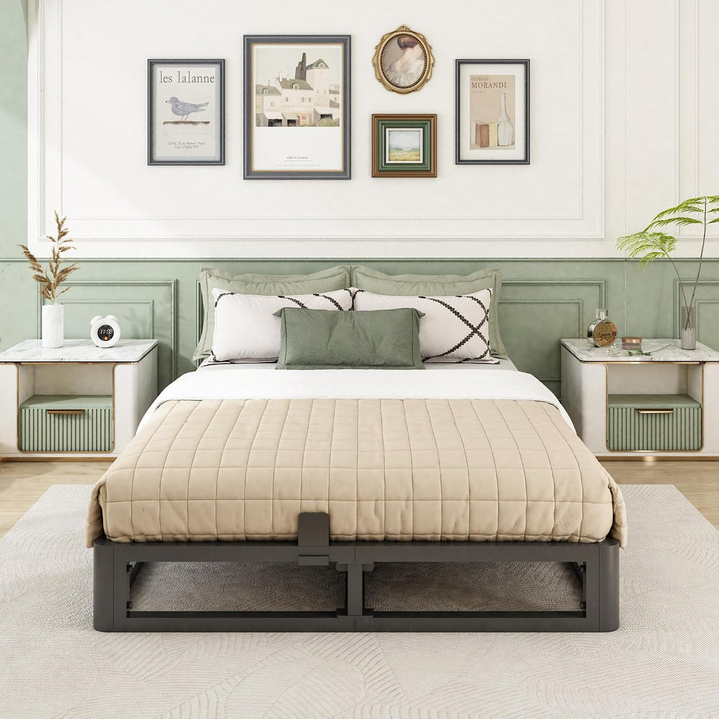 Firpeesy 6 Inch King Bed Frame with Round Corner, Heavy Duty 3500 LBS Steel Slats Support with Mattress Slide Stopper, No Box Spring Needed, Noise Free, Easy Assembly