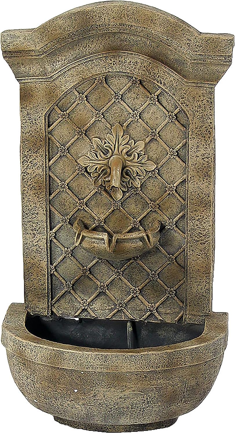 Sunnydaze Rosette 31' Outdoor Wall Water Fountain with Pump - Florentine Stone - Electric