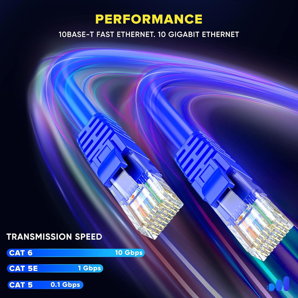 Maximm Cat 6 Ethernet Cable 1.5 ft (100-Pack) - High-Speed LAN Cable, Internet Cable, Patch Cable, and Network Cable - UTP, 10Gbps, 550MHz Ethernet Cord - Blue