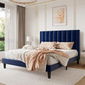 SHA CERLIN Queen Bed Frame/Velvet Upholstered Platform Bed Frame with Headboard/Strong Wood Slats Support/Mattress Foundation/No Box Spring Needed - Dark Blue