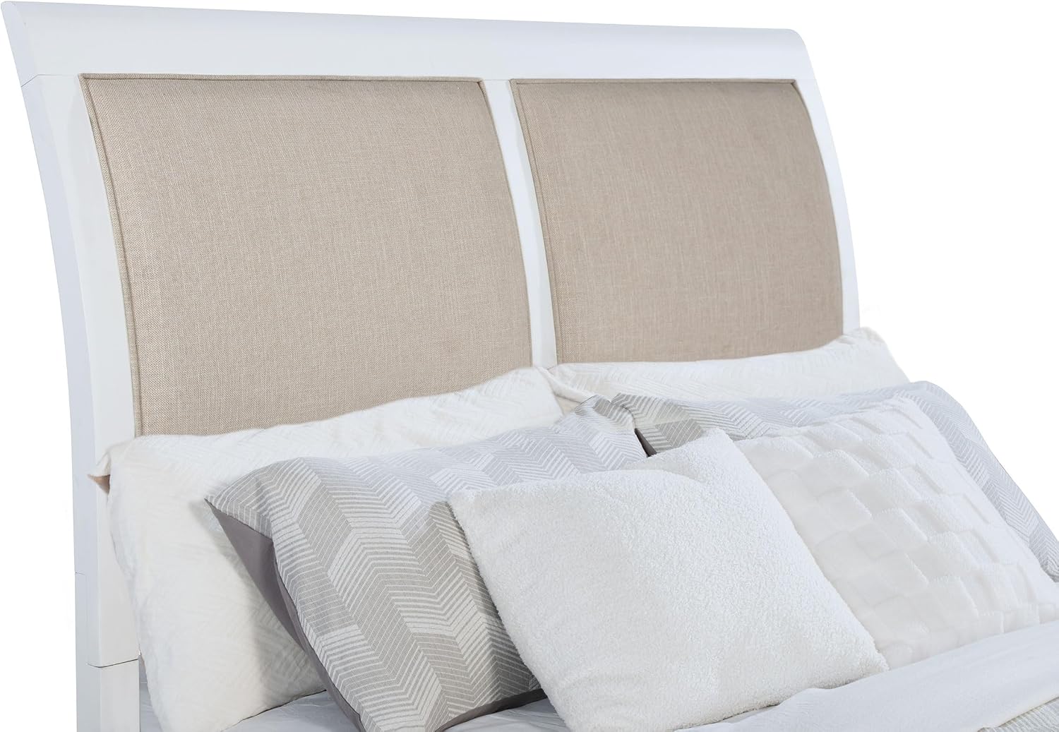 Coaster Home Furnishings Bexhill Farmhouse 4-Piece Bedroom Set Fabric Linen-Like Upholstered Queen Size Panel Bed Frame 56-inch Headboard White 223471Q-S4