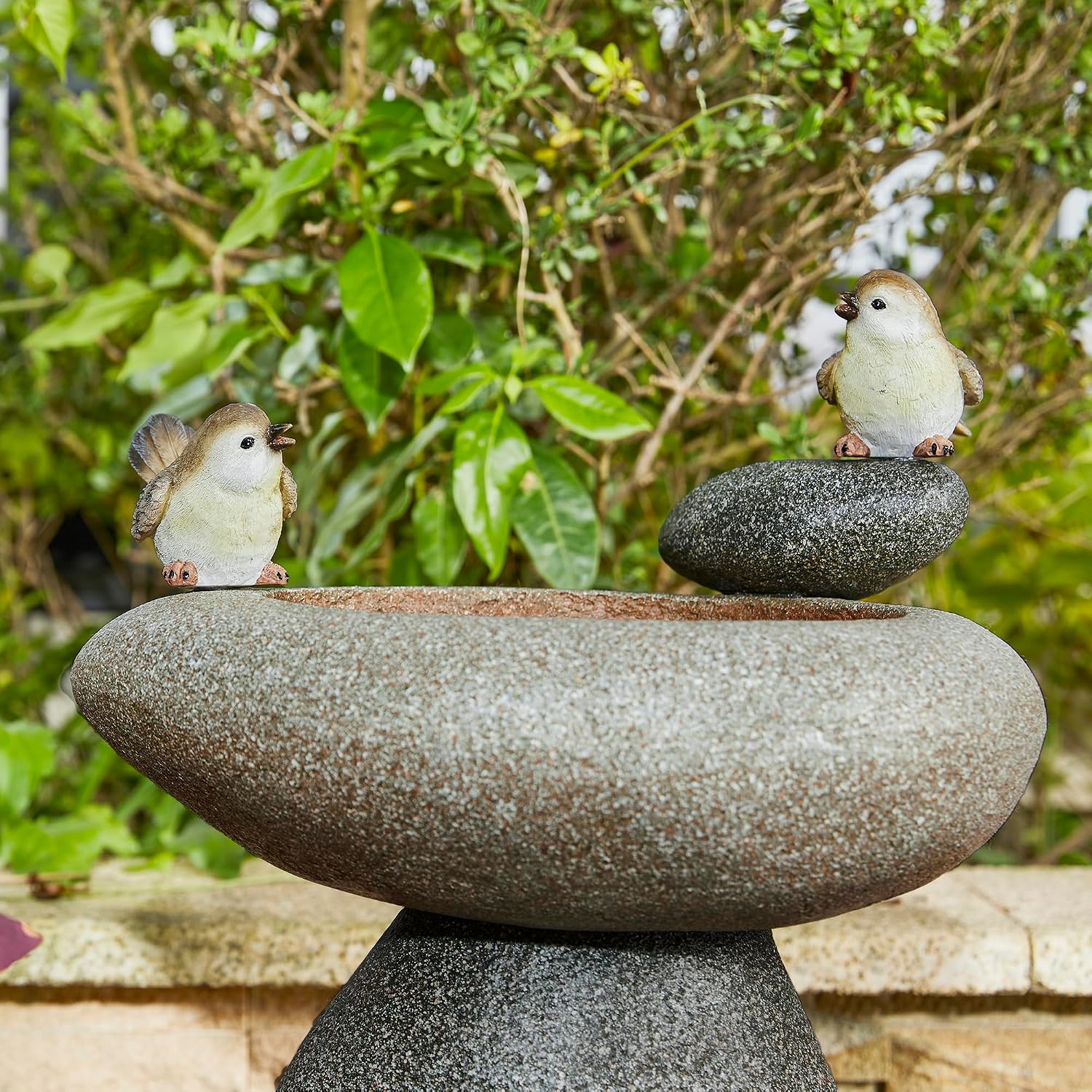 Glitzhome 20.75' H Water Fountain with LED Light and Pump, Zen Style Faux Stone Texture Birdbath Outdoor Fountains with Birds Decor, Floor Fountain for Porch Deck Patio Backyard