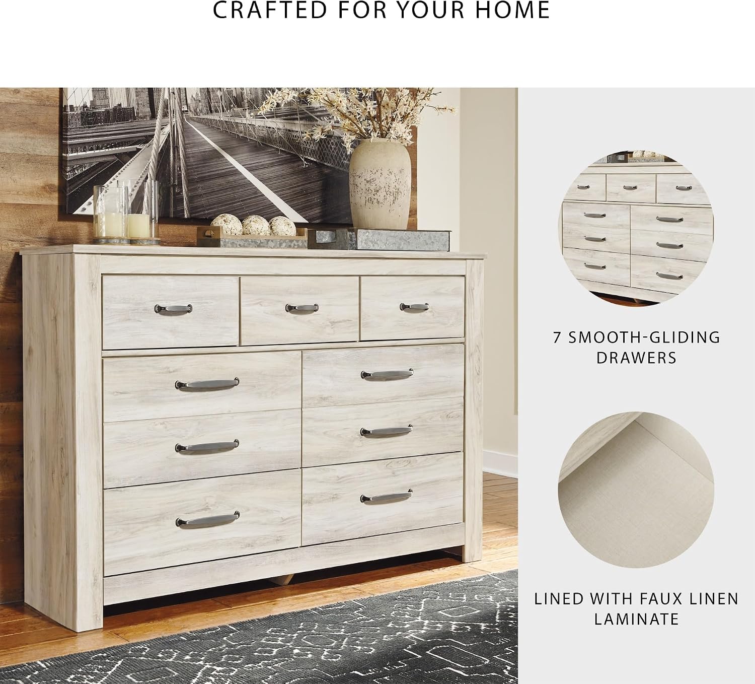 Signature Design by Ashley Bellaby Farmhouse 7 Drawer Dresser, Whitewash