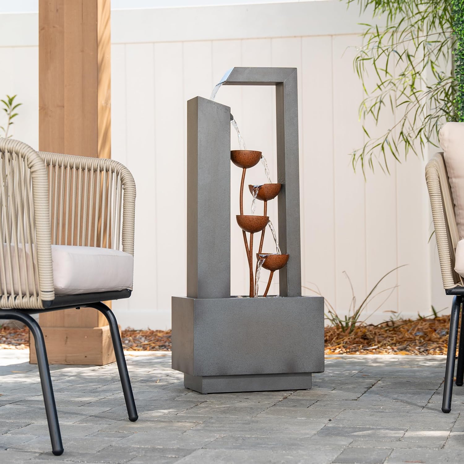 XBrand 38-Inch Freestanding Sculptural Metal Multi-Tier Flower Water Fountain, Gray and Bronze