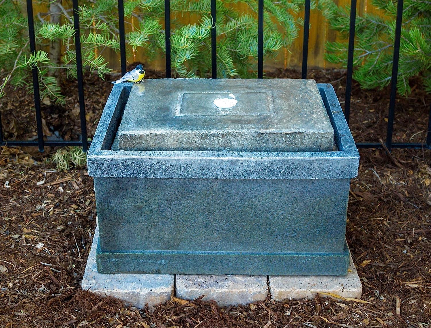 19' Stone Chest Fountain and Birdbath with LED Lights
